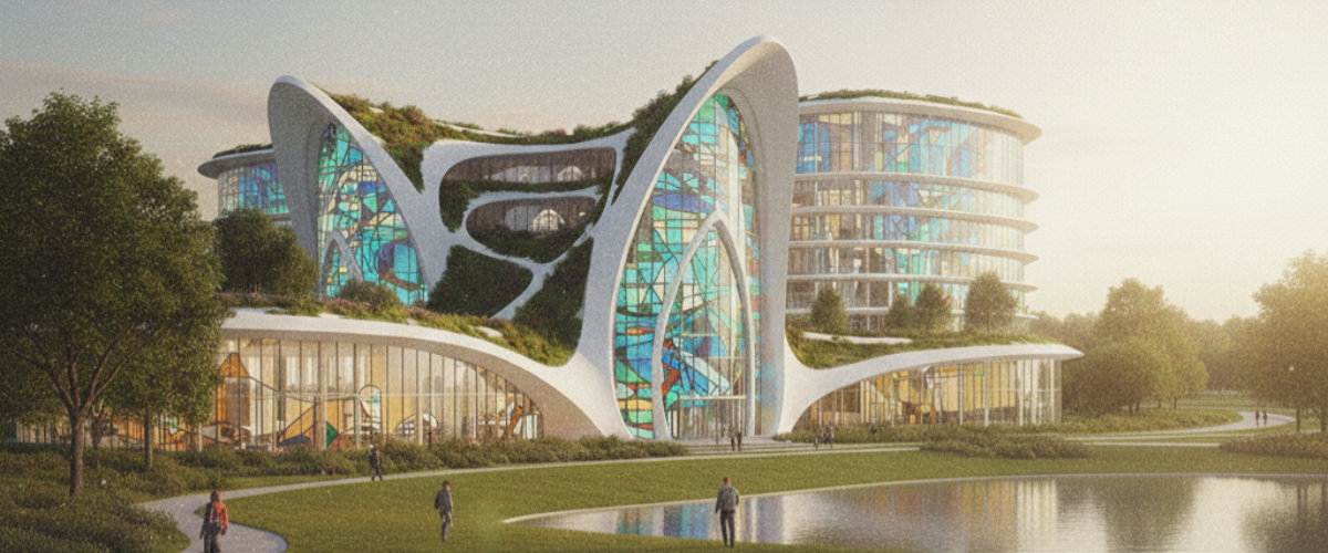 Stunning architectural rendering of the Ashburn Sentience Center campus